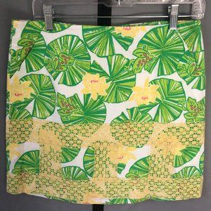 Lilly Pulitzer frog print skirt with yellow lace